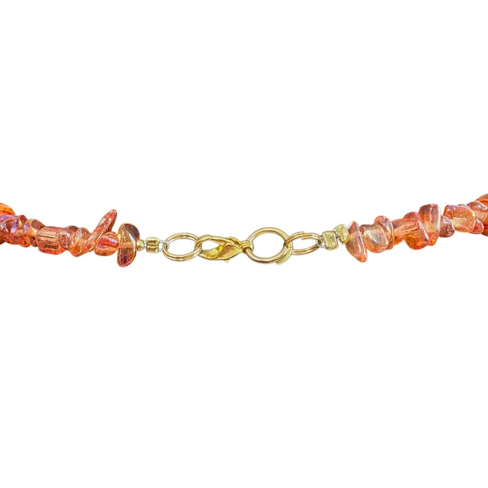Chunky Statement Orange Necklace Set Carved Animal Pendant Wood Glass Boho Bold - Picture 5 of 7